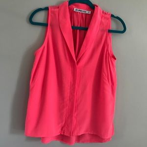 Jeunesse Bright Pink 100% Silk Collared Tank Shirt